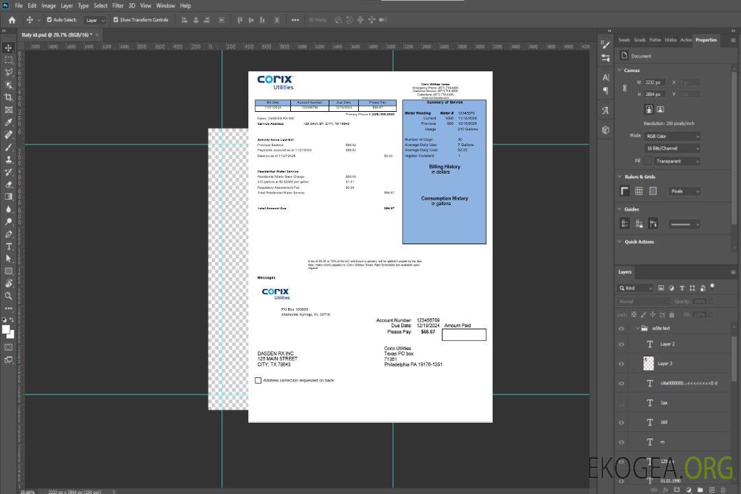 Modèle de facture de services publics USA Corix Utilities aux formats Word et PDF template